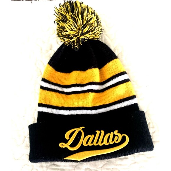 NWOT Dallas Tousle Cap Beanie Yellow/Black/White - Picture 1 of 3